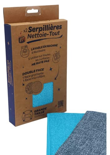 Venteo 2 Serpillières Clever SPONGES Double Faces Anti Rayures - Dépoussière/désincruste/nettoie/Lustre Toutes Les Surfaces - Microfibre absorbante - 50x60cm