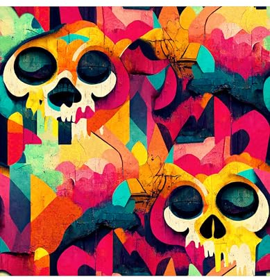Arthouse Skull Graffiti Multi Coloured Wallpaper 925107 - Kaleidoscope Funky