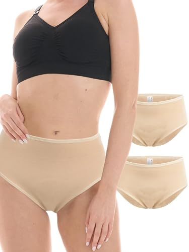 Herzmutter Ropa Interior Postparto - Pack de 2 - Algodón Absorbente - Braguitas Postparto - Calzón Postparto Cesárea - 5920 (XXL, 2X Beige)