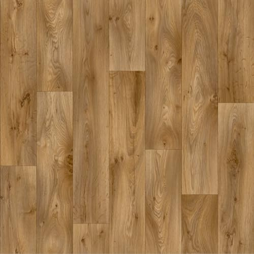 Brown Cottage Oak Siren Vinyl Flooring 4mm Thick Durable Felt Backed Lino Kitchen Bathroom (2m x 4m)