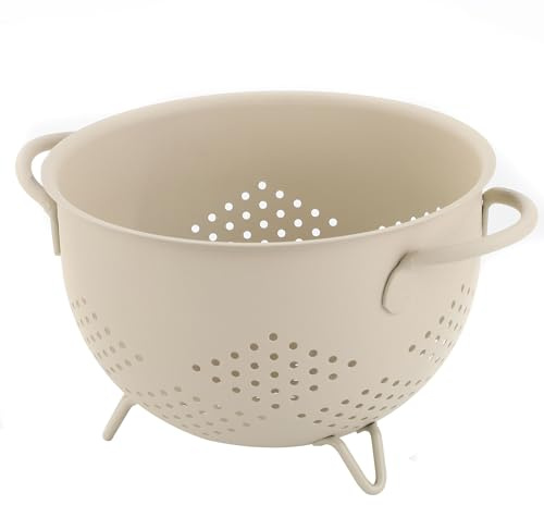 beifeier Passoire Cuisine en Métal avec Poignée, 27 x 21 x 13,5 cm, Poudre Sûr Alimentaire Enduite, Grand Passoire Métal pour Pâtes, Légumes et Fruits​ (jaune sable)