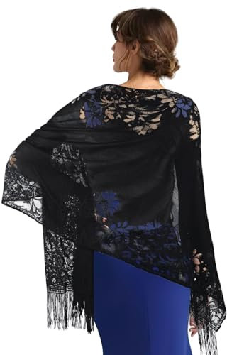 Stola Damen Festlich - Schals & Tücher für Abendkleid, Schultertuch Sommer, Schwarzes Seidentuch Groß