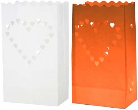 sourcing map White Paper Luminary Bags, 10 Pcs Heart Shape Flame Resistant Lantern Candle Bags for Christmas Weddings Birthday Party Decoration