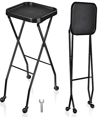 HeyJiaYu Folding Salon Rolling Tray, Beauty Tray Cart with Casters, Rolling Tray Station, Salon Tool Organizer Trolley, Metal Service Tray for Spa Home, Hairstylist Tray (1 Pcs)