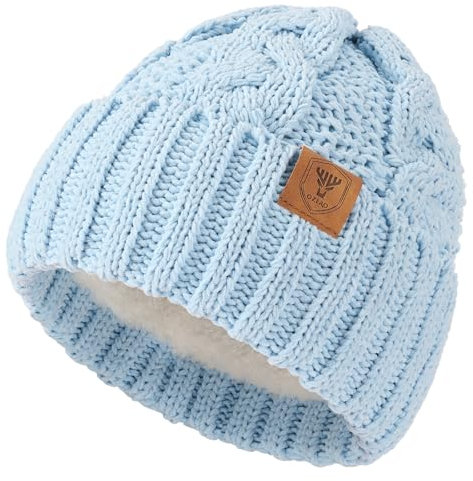 OZERO Damen Mütze Beanie Wintermützen: Schwarz Warme Strickmütze Wollmützen Bommelmütze Winterhaube