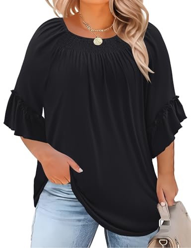 Women's Plus-Size Fashion 2026 Trendy Womens 3/4 Sleeve Tops and Blouses