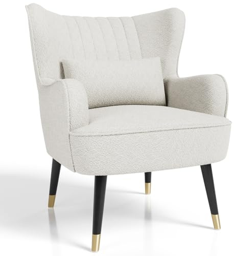 Vesgantti Teddy Accent Chair with Lumbar Pillow, Wing Back Large Armchair | Cuddle Chair for Living Room Bedroom Study Room Office, Cream