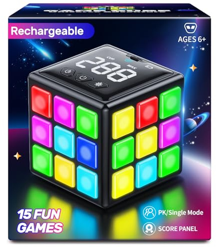 Xinbeiya Cube de Jeu Rechargeable, 15-en-1 Jeux de Cerveau & Mémoire & Rapidité pour Enfants, Cadeaux Anniversaire Noël pour Garçons et Filles Âgés 6-12 Ans, Version Française（Noir）