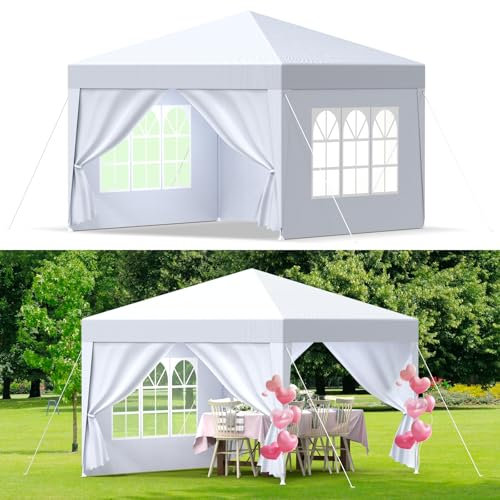 Tonnelle de Jardin 3x3M，Gazebo，Tente Réception，Tente de Jardin avec Fenêtres、Parois Latérales，Anti UV 50+，Imperméable，Pavillon,Résistant au Vent Auvent Barnum pour Camping Festival Plage,Blanc