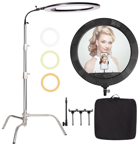 GSKAIWEN 25inch 75W LED Ring Light 3000K-6600K Dimmable Bi-Color with 70.87in Stainless Steel Heavy Duty Photography Light Stand, Soft tube for Makeup, Selfie, YouTube, Eyebrow, Tattoo, Beauty,Eyelash