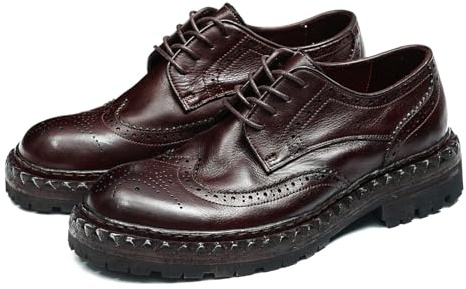 Santimon Men's Horsehide Wingtip Brogue Oxfords Dress Formal Shoes- Goodyear-Welt Leather & Rubber Sole, Full-Grain Cowhide Lining for Casual Business, Wedding & Events Brown 7.5 US