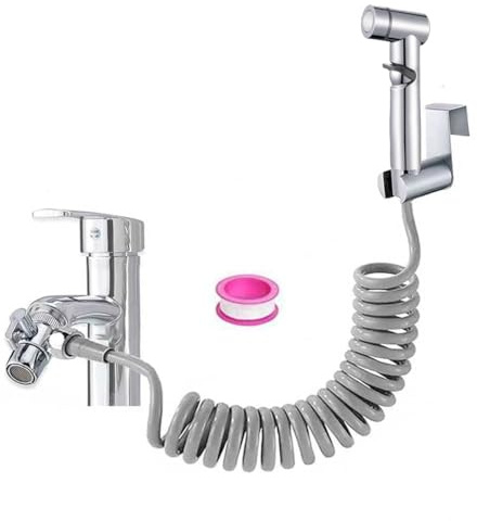 Bidet ABS Handbrause Set, Badezimmer-Bidetaufsatz mit Wasserhahn-Spender, Federschlauchhaken M22 x M24, Wasserhahnspender, Badezimmerhygiene und Windelreinigung,silber