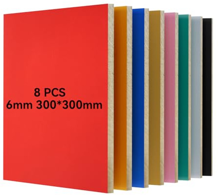 Uadme Colores Contrachapado 6mm, 8 Hojas de Contrachapado de Tilo, Tablero Madera Contrachapada 30x30cm, para Bricolaje, Pirograbado Corte por Laser CNC Modelado, 8 Colores