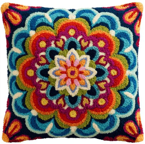 Taxpy Kit De Cojín De Flor Con Gancho De Pestillo,Juego De Bordado De Alfombras,Patrón De Lona De Ganchillo,Manualidades Para Niños,Adultos Y Principiantes,17 X 17 Pulgadas