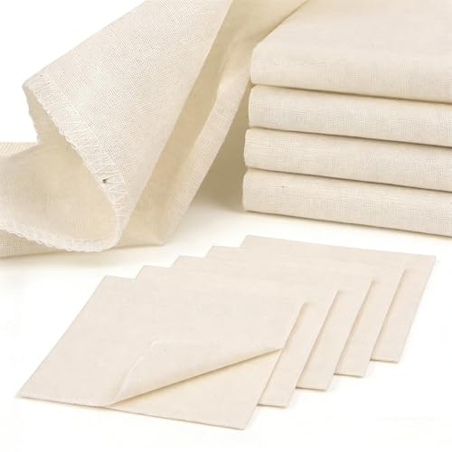 Vninkul 10 Piezas Tela para Filtrar Alimentos,Tela para Hacer Queso,Telas Filtrantes para Cocinar,Cheese Cloth Reutilizable para Tofu, Queso, Jugo 6 Piezas (50 x 50 cm) + 4 Piezas (60 x 60 cm)