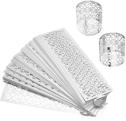 QUARKZMAN 50 Pezzi Anelli Per Tovaglioli In Carta Metallizzata Taglio Laser, Fascette Per Tovaglioli Vuote Per Matrimoni Feste Decorazione (Tono Argento Riflettente, 13,5 x 4 cm)