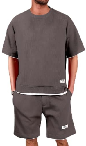 Generico Completo Estivo Uomo 2 Pezzi - Tuta Estiva Casual Per Spiaggia Completi Tute Da Ginnastica T Shirt Manica Corta + Pantaloni Set Leggera Completi Sportivi Magliette Uomo Corta Scollo Tondo