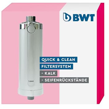 BWT Quick & Clean Antikalk-Filtersystem | Reinigung per Knopfdruck für ein kalkfreies Bad | Duschfilter inkl. 4 Filterkartusche (Single)