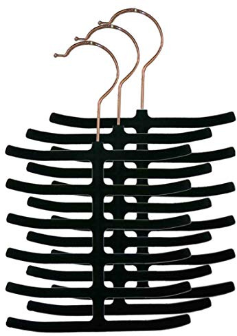 3-Pack Non-Slip Velvet Tie Hanger Organizer Rack by Home Basics | 360° Rotatable Hook | Holds 12 Ties Each | Versatile for Belts and Scarves | Slim Design