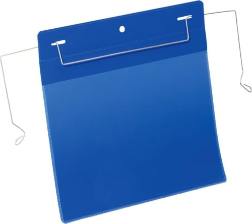 DURABLE - Pochette porte-document - Pochette avec fil de suspension - Pochette logistique - A5 paysage - Fixation sur conteneurs de transports, grillages - Bleu foncé - Boîte de 50 pièces - 175207