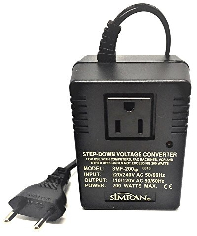 Simran SMF-200 Deluxe 200 Watts Step Down Voltage Converter for International Travel to AC 220V/240V Countries, Ideal for Laptops, Cameras, iPhones, BlackBerry, iPods etc