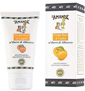 L'AMANDE - Crema Mani Secche e Screpolate e Rinforzante Unghie Idratante e Profumata con Vitamina E, Naturale contro Agenti Atmosferici, con Olio di Mandorle Dolci e Burro di Karitè - Albicocca, 75 ml