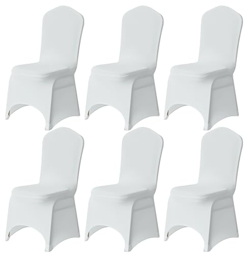 Trimming Shop 6pcs White Wedding Chair Covers Stretch Slipcovers