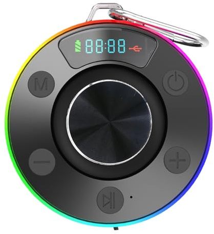 Wrtysully Altoparlante da Doccia Bluetooth con Orologio e Ventosa per Kayak, in Spiaggia e in Bagno, per Feste e Spiaggia.