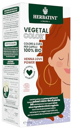 Herbatint Vegetal Color Henna Love Power, Reines Henna | Pflanzliche Haarfärbung auf Basis von Henna und ayurvedischen Kräutern, 100% natürlich und biologisch – 100 Gramm