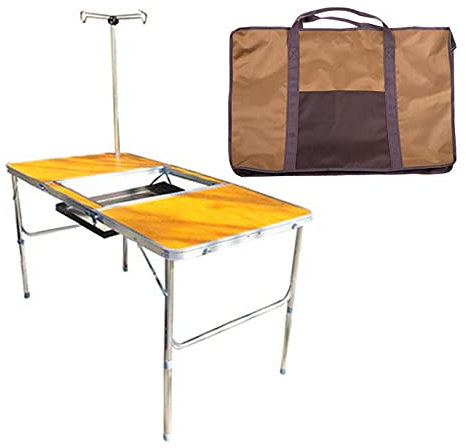 Outdoor Küche Camping Schränke Tragbarer Klappbarer Camping-Küchentisch Im Freien, Outdoor-Garten-BBQ-Party-Esstisch Mit Windschutz Und Lichtmasten, Multifunktionaler Campingtisch