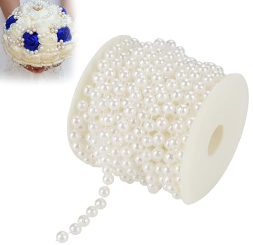Guirnalda de cuentas de perlas de imitación de 8 mm, 10 m/32,8 pies, cadena de rollo de cuentas de perlas, cadena de cuentas de alambre de perlas para banquete de boda(blanco)