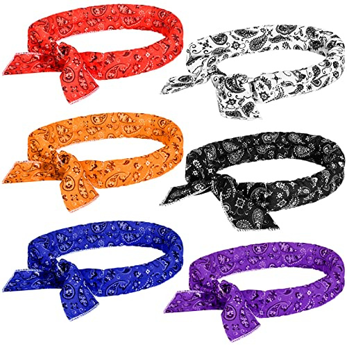 Coume 6 Pack Cooling Neck Wraps Neck Cooler Ice Bandanas Scarf for Hot Weather Summer Ultra Running Walking Riding Women Men(Retro Color)