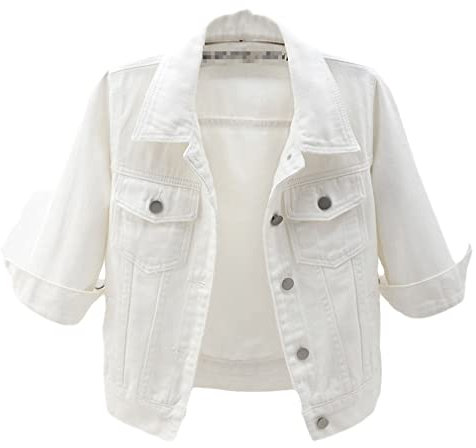 Chaquetas de mezclilla cortas de media manga para mujer, ropa de abrigo suelta, pantalones vaqueros para estudiantes, Blanco, Large