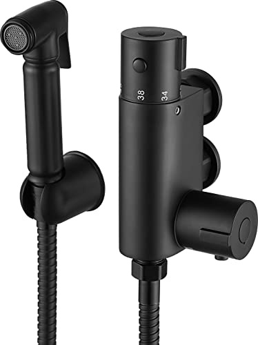 Xcel Home™ Svart termostatisk bidé dusch allt i ett kit | Kvalitet mässing muslimsk Shattaf duschhuvud | Hygien toalettrengöringsspray | 1 set (SF TH-01-BLK)