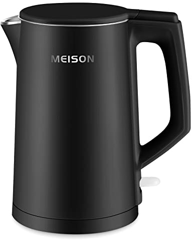 MEISON - Bollitore elettrico a doppia parete in acciaio inossidabile per uso alimentare da 1,7 l, bollitore interno in acciaio inossidabile, caffettiera e teiera, spegnimento automatico e protezione