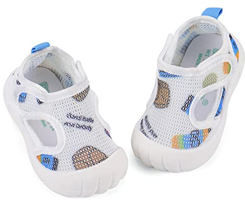 LACOFIA Unisex Baby First Walking Shoes Infant Toddler Anti-Slip Breathable Mesh Trainers White/Blue 3
