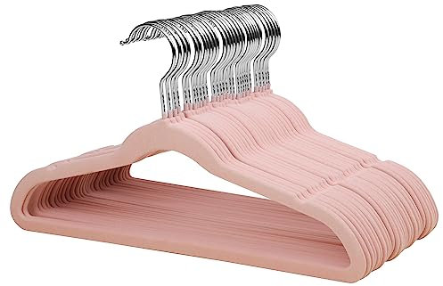 MangoKit Samt-Kleiderbügel für Kinder, rutschfeste Kinder-Kleiderbügel, Ultraschlanke, 32 Stück Platzsparende Kleiderbügel, 360° Drehbarer Haken, Robust, Langlebig, für Teenager(35 cm, Rosa)
