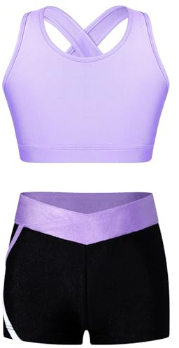 Freebily Tuta da Ginnastica Artistica Bambina Canotta Crop Top Senza Maniche Gilet + Pantaloncini Pantaloni Corti Completo da Danza Moderna Allenamento Palestra Tennis Yoga