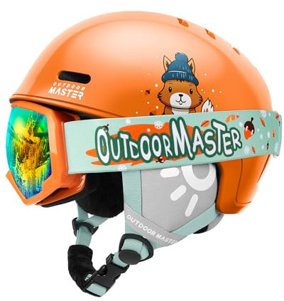 OutdoorMaster Kinder Skihelm & Skibrillenset, Snowboardhelm, Robuste PC-Schale & EPS-Schaum, Skihelm mit 12 Belüftungsöffnungen, Verstellbarer Helm, Sicherheitszertifizierte Helme für Jungen & Mädchen