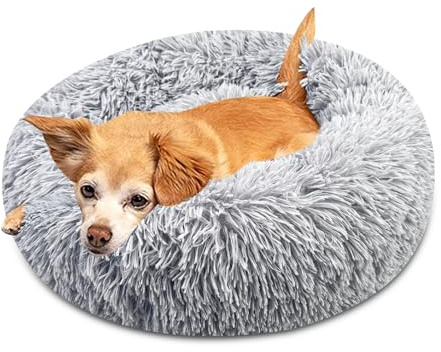 Brevanza Hundebett Rund, Katzenbett Flauschig, Hundekissen Waschbar, Hundebetten Donut, Hundekorb PlüSch, HundeköRbchen, Katzenkissen, Welpenbett FüR MittelgroßE Kleine Hunde, 60cm Durchmesser, Grau
