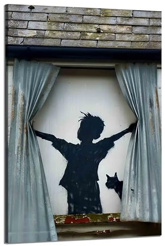 Kunstbruder - Wandbild Banksy junge mit Katze hochkant, Streetart bilder Kunstdruck graffiti bild, Wanddekoration Leinwandbild, fertig zu Aufhängen (40x60 cm)