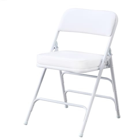 KAIHAOWIN Metal Folding Chairs with Vinyl Padded Seat Indoor Comfortable Upholstered Foldable Chairs with Ultra Thick Cushion-White