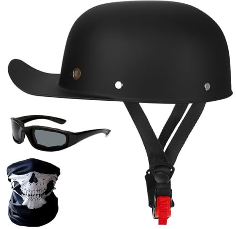 BYGMWEP Retro Baseball Cap Motorrad Halbhelme, Halbschalenhelm mit ECE-Zulassung, Vintage Motorradhelm mit Schnellverschluss, Herren Damen Jethelm, für Cruiser Chopper Scooter M-XL