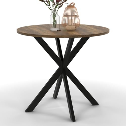 IDMarket - Runder Esstisch ALIX für 4 Personen mit schwarzem Spinnenfuß und dunkler Holzplatte Hawkins 80 cm