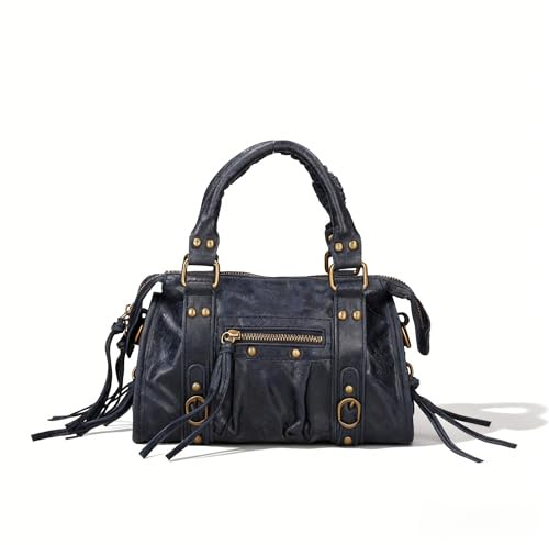 Gave Lux Borsa Donna Vera Pelle Scamosciata 25cm, Prodotto Artigianale Made in Italy, Con Manico, a Spalla o a Tracolla, GLX220609123FBG-013_BLU_NAVY