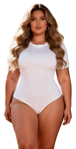 ohyeahlady Dam bodysuit med tryckknapp sexig stringbody ärmlös t-shirt topp stora storlekar jumpsuit hög elasticitet overall blus body överdimensionerad linne, Vit, S