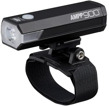 CatEye AMPP 900, versione per montaggio casco, luci anteriori a LED super luminose per bicicletta, tecnologia OptiCube, impermeabile IPX4, staffa FlexTight Easy Fit, ricaricabile USB, nero