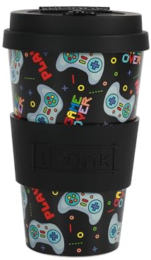 IDRINK®- Tazza in RPET per Caffé con Tappo in Silicone Apribile, Facile da Portare 435 ml, Mug Takeaway Plastica Riciclata 8.7 x 8.7 x 15 cm Ergonomica 435 ml (LET'S PLAY)