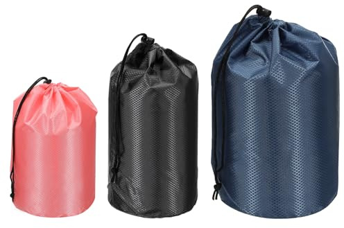 PATIKIL Stuff Sack 4x8/5x10/7x13, 3 Pcs Waterproof Outdoor Storage Sack Portable Drawstring Dust Flap Bag Sleeping Bag for Camping Hiking Backpacking, Pink/Black/Blue