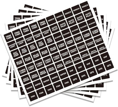 GOMAKERER 400 Pcs Decal Sticker Label Sheet, Marine Boat Rocker Toggle Switch Panel Sticker Caravan Marines Boat Labels for Caravan Marine Boat Dash Board Instrument Rocker Switch, Black